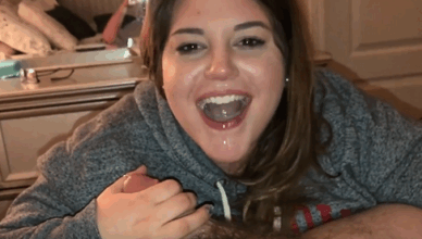 Shy Teenage Chub Instructed On How To Swallow Cum