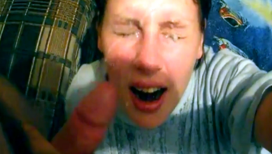 Stupid White Whore Records Her Own Cum Facial