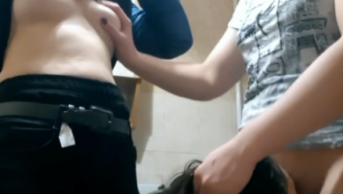 Butch Dike Fucks Her Bitches Face While Feeling Up Another Sluts Tits