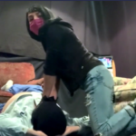 Evil Slut Laughs While She Chokes Out An Old Dude